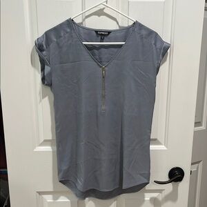 Express Blue and Gray Cuffed Sleeve Blouse